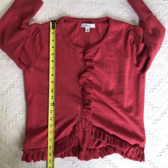 Y2K G.H. Bass & Co. Red Cardigan Sweater Women's Medium Ruffles Coquette Twee - Picture 9 of 10